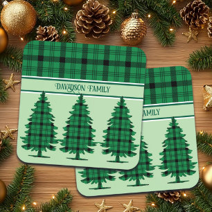 Porta-copo Pinheiros de Tartan Preto Verde