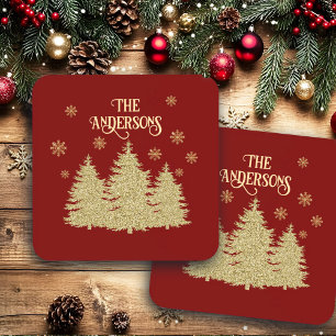 Porta-copo Pinheiros Dourados Flocos de Neve Dourados