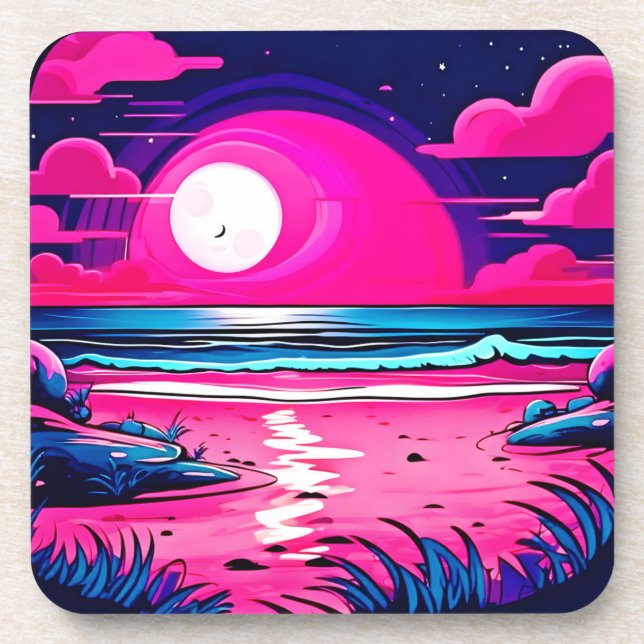 Porta-copo Pink Beach Night Sky (Frente)
