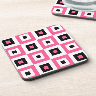 Porta-copo Pink Black and White Checkered Squares Pattern