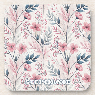Porta-copo Pink Cherry Blossom Sakura Padrão em Branco (4)