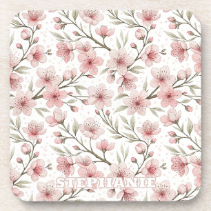 Porta-copo Pink Cherry Blossom Sakura Padrão em Branco (5)