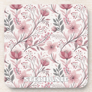 Porta-copo Pink Cherry Blossom Sakura Pattern on White (3)