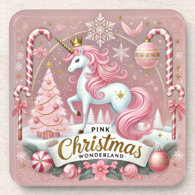 Porta-copo Pink Christmas Wonderland Unicorn (Frente)
