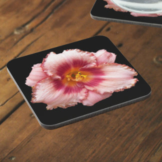 Porta-copo Pink Daylily Bloom no Floral Negro