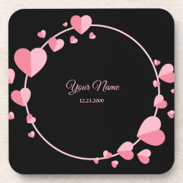 Porta-copo Pink Heart Black Geometric Wedding Party Elegant