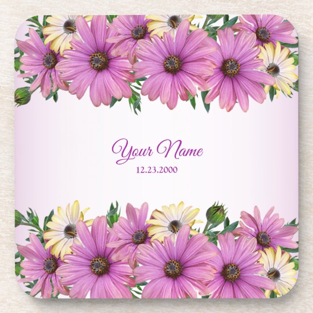 Porta-copo Pink Yellow Floral Rustic Elegant Wedding Party (Frente)