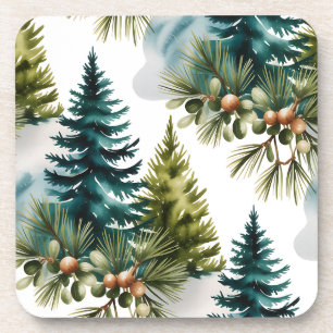 Porta-copo Pino de Aquarela Padrão Elegante Inverno