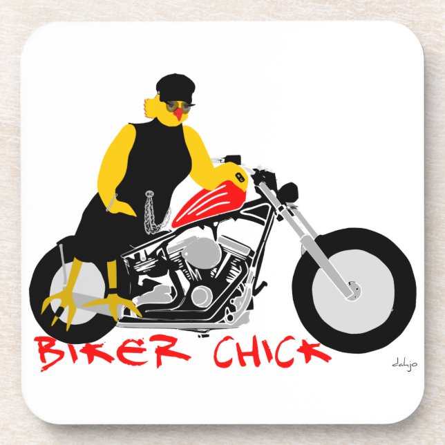 Porta-copo PINTINHO BIKER sentado em sua moto (Frente)