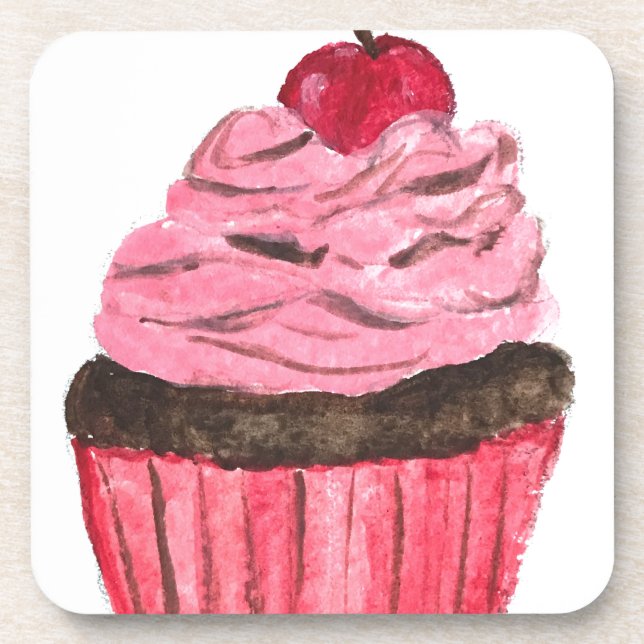 Porta-copo Pintor de aquarela de cupcake rosa (Frente)