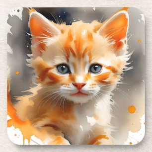 Porta-copo Pintura aquosa de um gato laranja giro