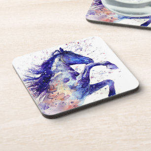 Porta-copo Pintura Artística de Cavalo com Tinta Aquarela Azu