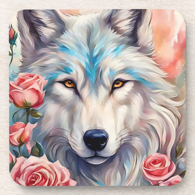Porta-copo pintura de animais selvagens de rosas rosa-cabeça- (Frente)