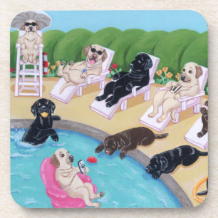 Porta-copo Pintura de Labradors do partido da piscina