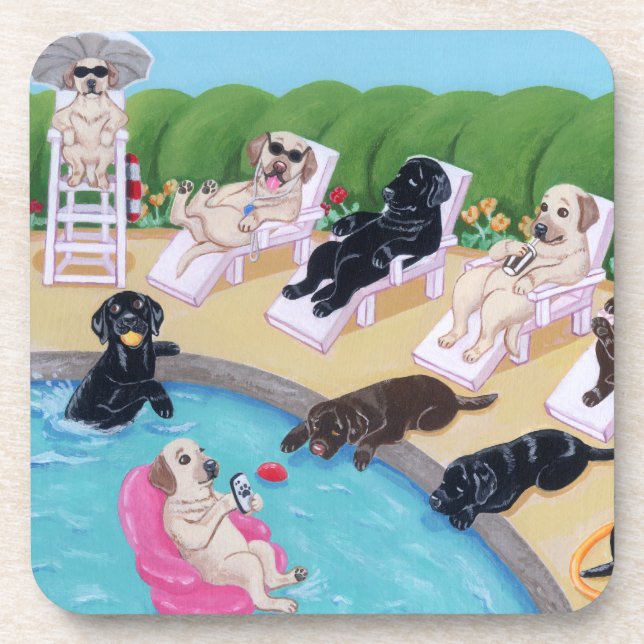 Porta-copo Pintura de Labradors do partido da piscina (Frente)