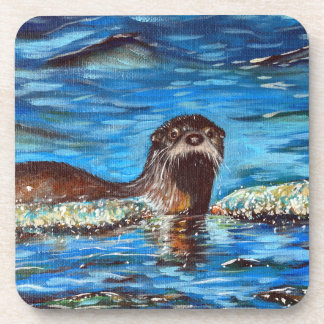Porta-copo Pintura de lontra nas ondas