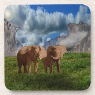 Porta-copo Pintura De Óleo Duo De Elefante, Conjunto De Porta
