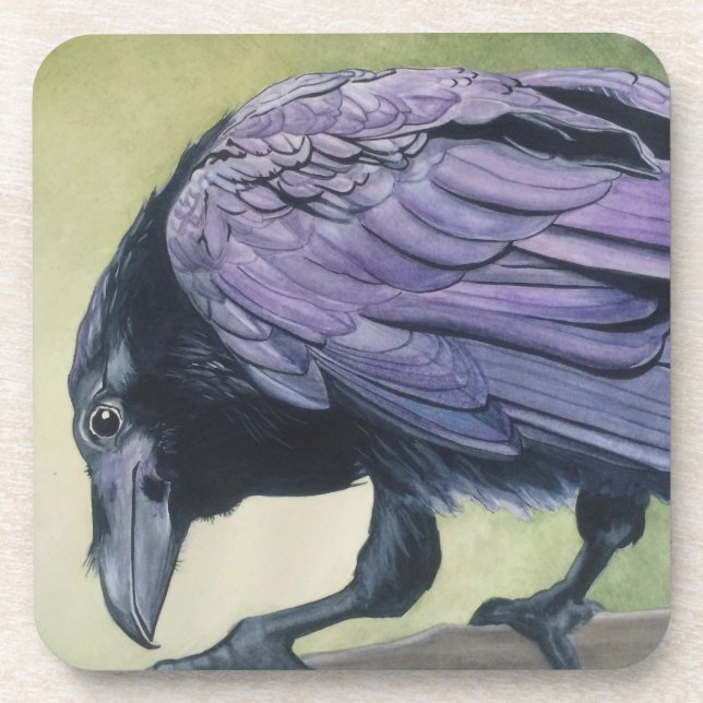 Porta-copo Pintura em Aquarela Original de Crow Raven (Frente)