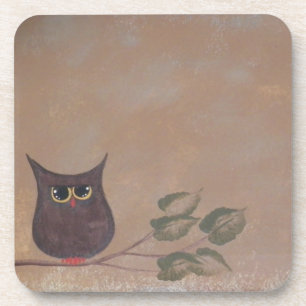 Porta-copo Pintura Folk Primitiva Coruja Acrílica