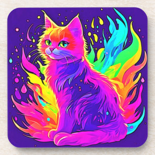 Porta-copo Pintura vibrante de gato capturado em chamas