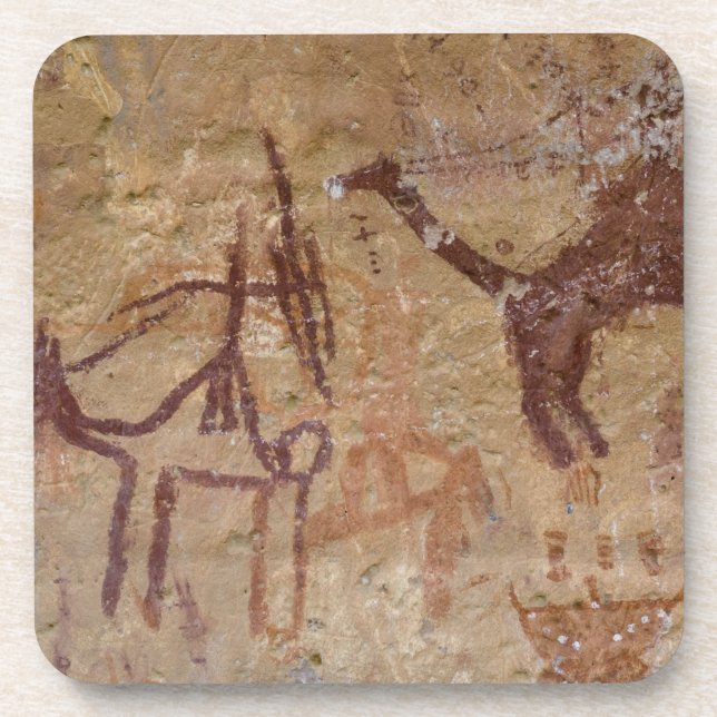 Porta-copo Pinturas rupestres pré-históricas com camelos e (Frente)