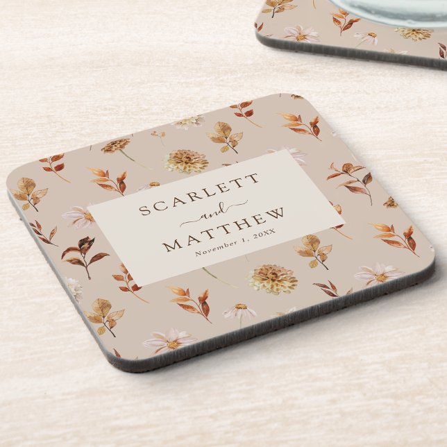 Porta-copo Pires de Folhas de Outono Bege (Taupe Fall Leaves Wedding Favor Coaster by Painted Paperie
)