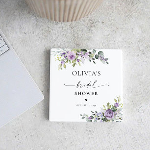 Porta-copo Pires para Chá de Noiva com Flores Violetas Românt