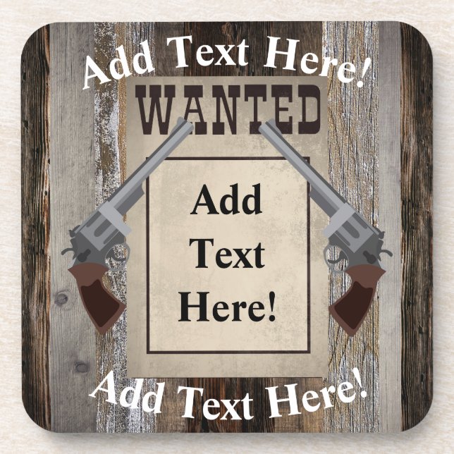 Porta-copo Pistolas Dueling Sinal Mais Desejado Madeira Rústi (Frente)