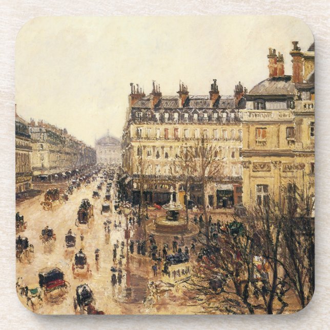 Porta-copo Place du Théâtre Français, Paris Chuva de Pissarro (Frente)
