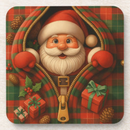 Porta-copo Plaid Santa Claus Christmas Design 