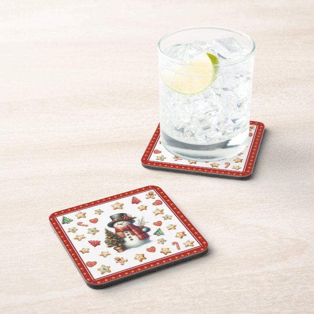 Porta-copo Plastic Coaster Snowman and Christmas Cookies Red (Lado Direito)