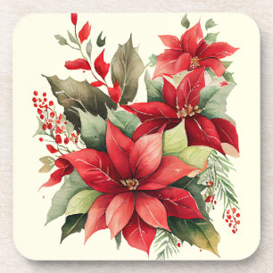 Porta-copo Poinsettia Holly Berry Red White Flower Natal