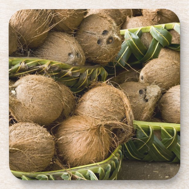 Porta-copo Polinésia, Reino de Tonga. Exibição de cocos (Frente)