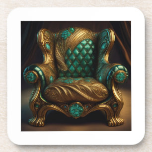 Porta-copo Poltrona de Braço Verde e Dourado Luxuosa