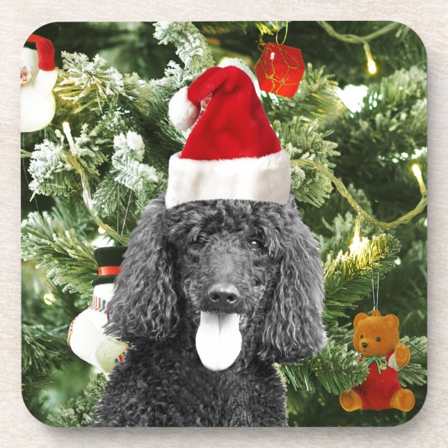 Porta-copo Poodle Dog Árvore de Natal Snowman Red Santa Hat (Frente)