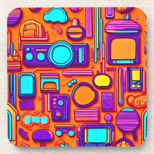 Porta-copo Pop da Retro-Tech: Colagem de Gadgets Nostálgicos