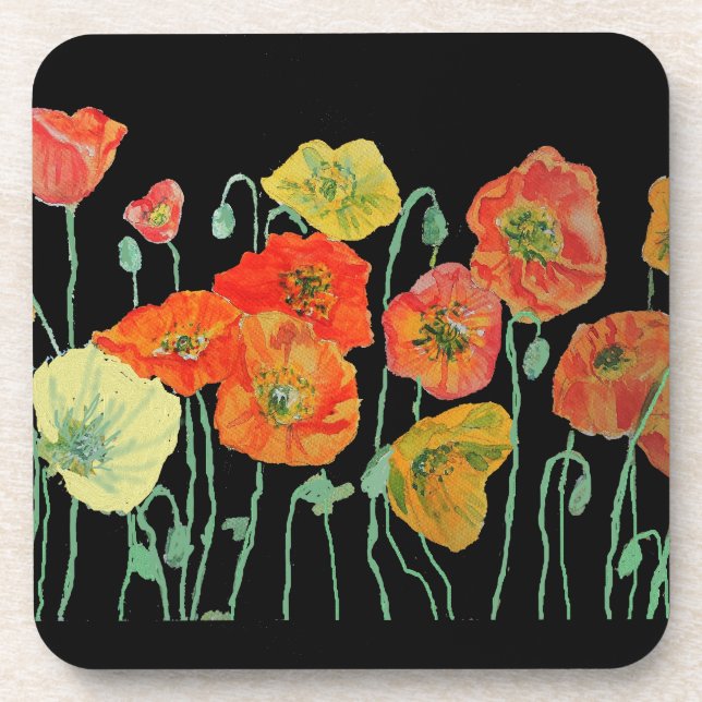 Porta-copo Poppies Laranja e Preto Flor Copo de Plástico (Frente)