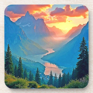 Porta-copo Pôr do Sol na Montanha: Arte da Paz do Vale Dourad
