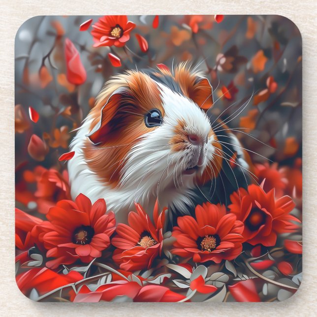 Porta-copo Porco-guineense entre Flores Vermelhas (Frente)