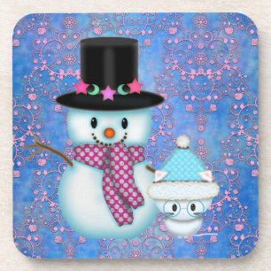 Porta-copo Portas copos Cute Snowman e Kitten Chrismtas