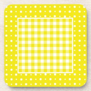 Porta-copo Portas copos de cortiça, Gingham amarelo e Bolinha
