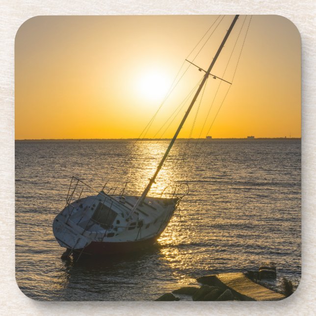 Porta-copo Portas copos Sunset Sailboat Shipreck Golfo Breeze (Frente)