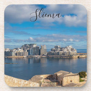 Porta-copo Porto de Sliema e arranha-céus em Malta