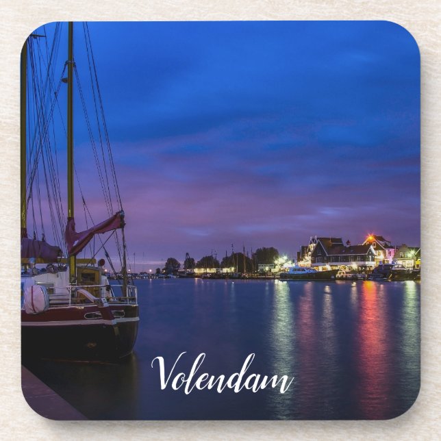 Porta-copo Porto iluminado de Volendam à noite (Frente)