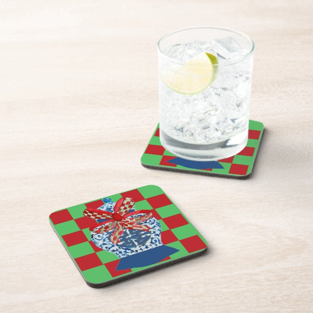 Porta-copo Pote de Gengibre Azul de Natal     (Lado Direito)