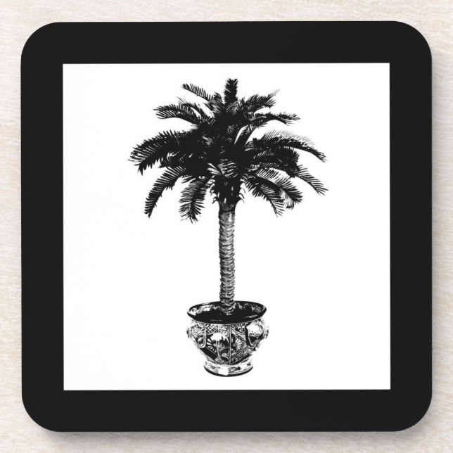 Porta-copo Potted Palm Tree - black and white (Frente)