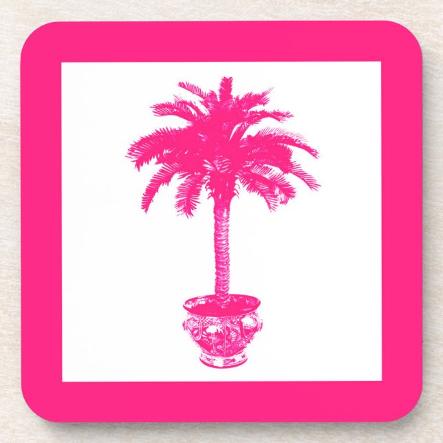 Porta-copo Potted Palm Tree - fuchsia pink and white (Frente)