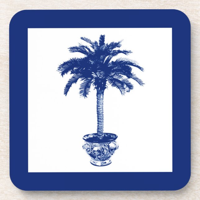 Porta-copo Potted Palm Tree - navy blue and white (Frente)