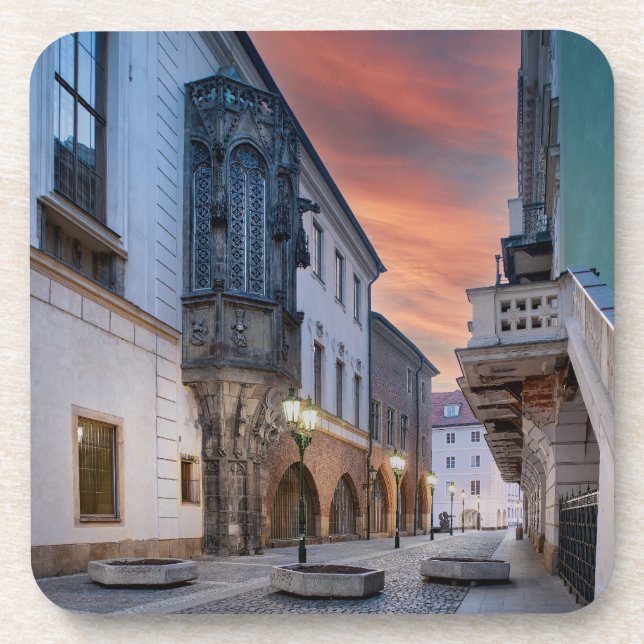 Porta-copo Prague Old Town Street Hard Plastic Coaster (Frente)