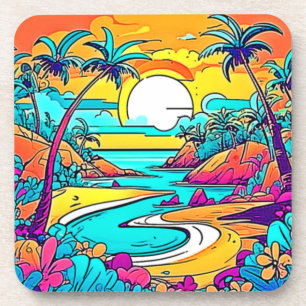 Porta-copo Praia Tropical Sunset Vibrante